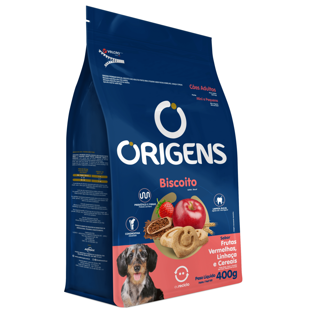 ORIGENS BISCOITO CÃES ADULTO PEQUENO PORTE LINHAÇA 400G