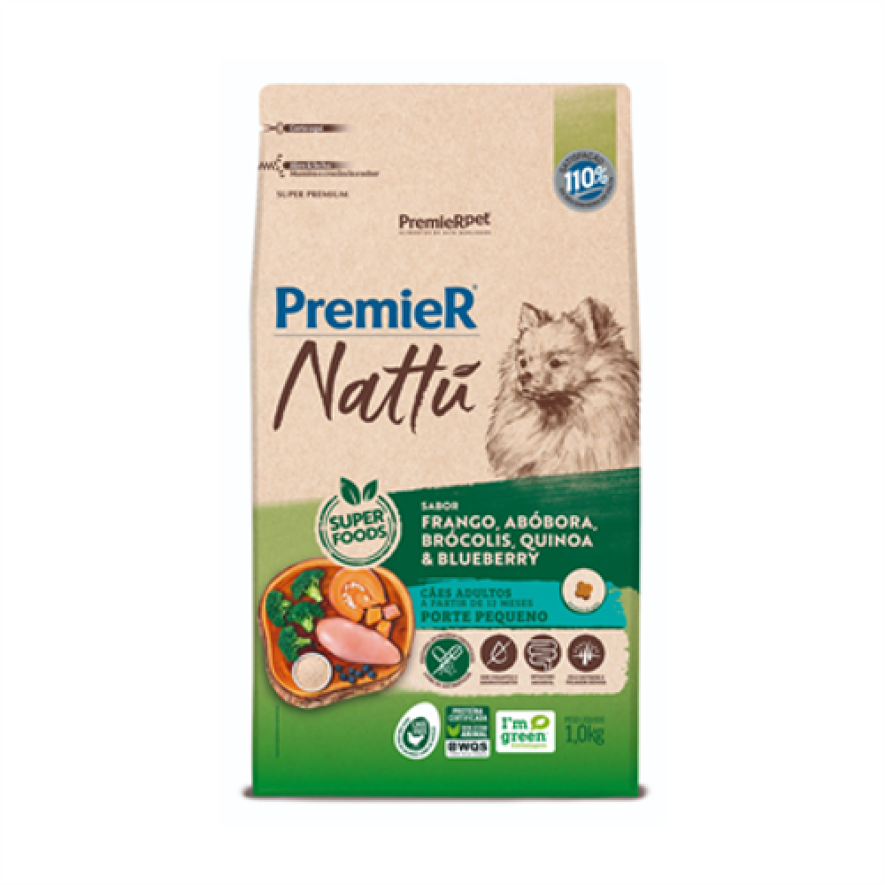 PREMIER NATTU CÃES ADULTO PORTE PEQUENO ABOBORA 1KG