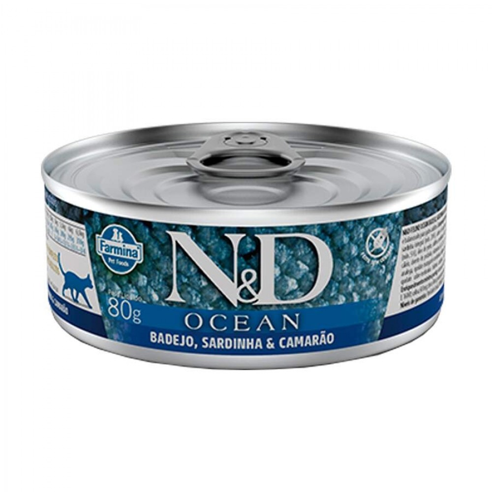 N&D GATOS FELINE WET OCEAN BADEJO, SARDINHA E CAMARAO 80G