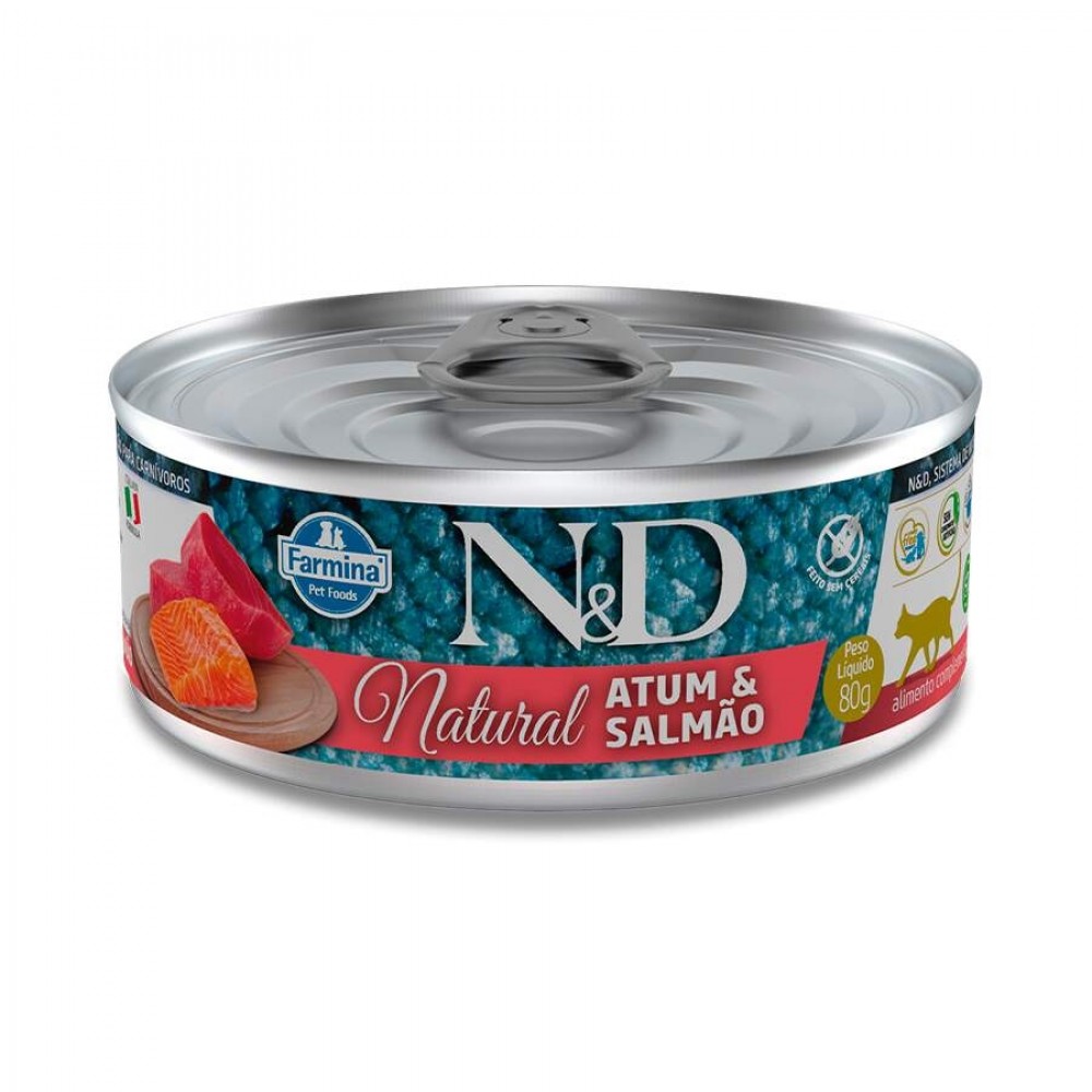 N&D GATOS FELINE UMIDO NATURAL ATUM E SALMAO 80G