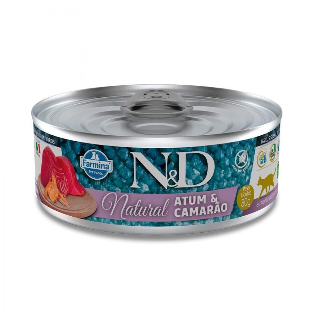 N&D GATOS FELINE UMIDO NATURAL ATUM E CAMARAO 80G