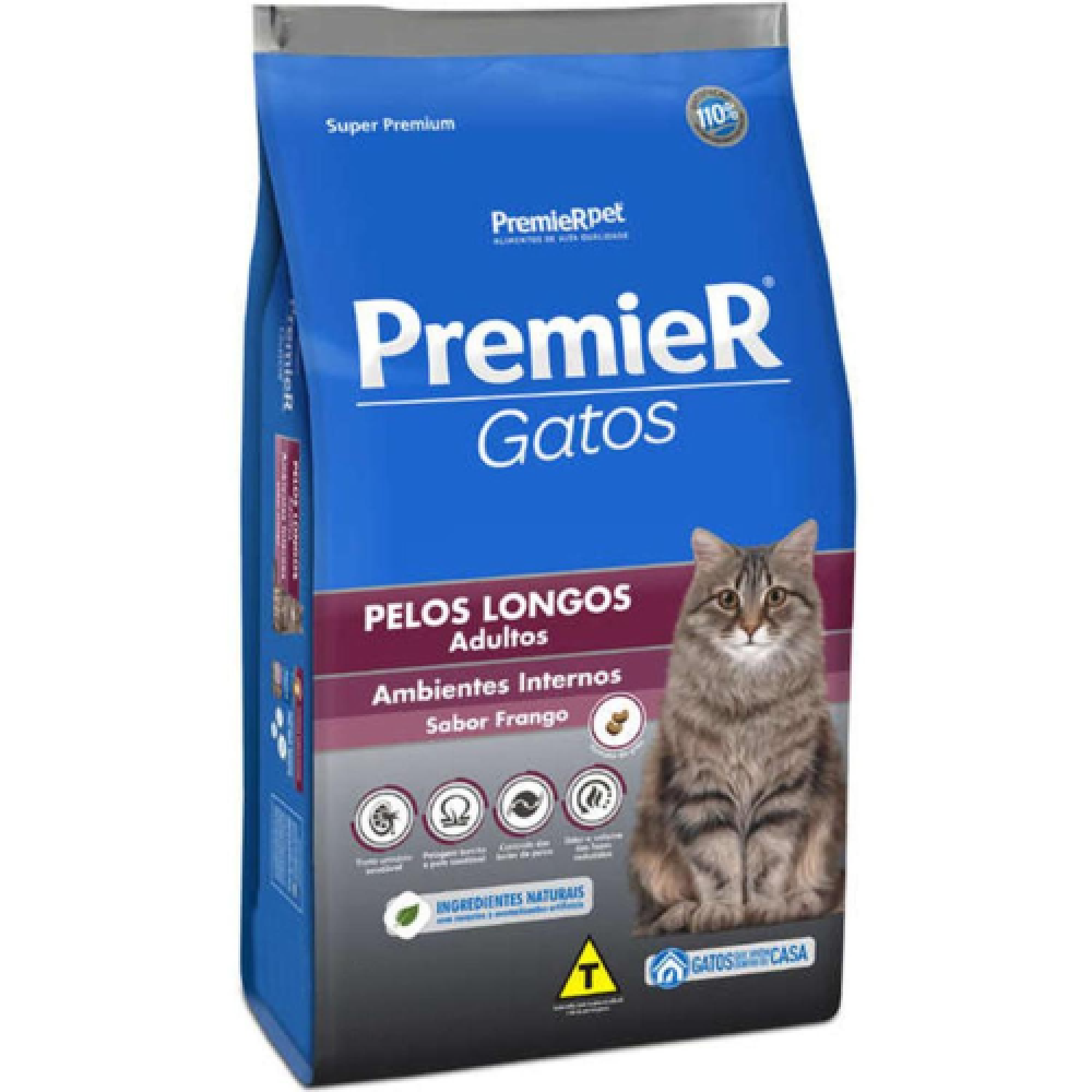 PREMIER GATO PELOS LONGOS FRANGO AMBIENTES INTERNOS 500G