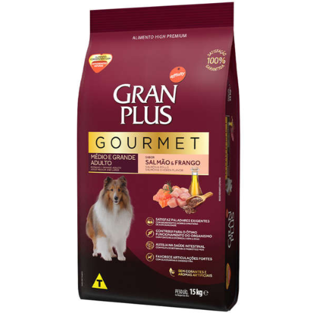 GRANPLUS GOURMET CÃES ADULTO MEDIO PORTE SALMAO E FRANGO 15 KG