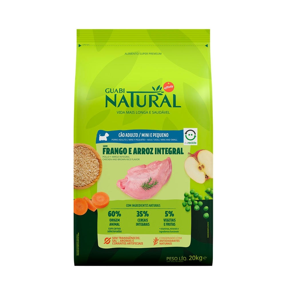 NATURAL CÃES ADULTOS RAÇAS PEQUENAS E MINIATURA FRANGO E ARROZ INTEGRAL 20KG