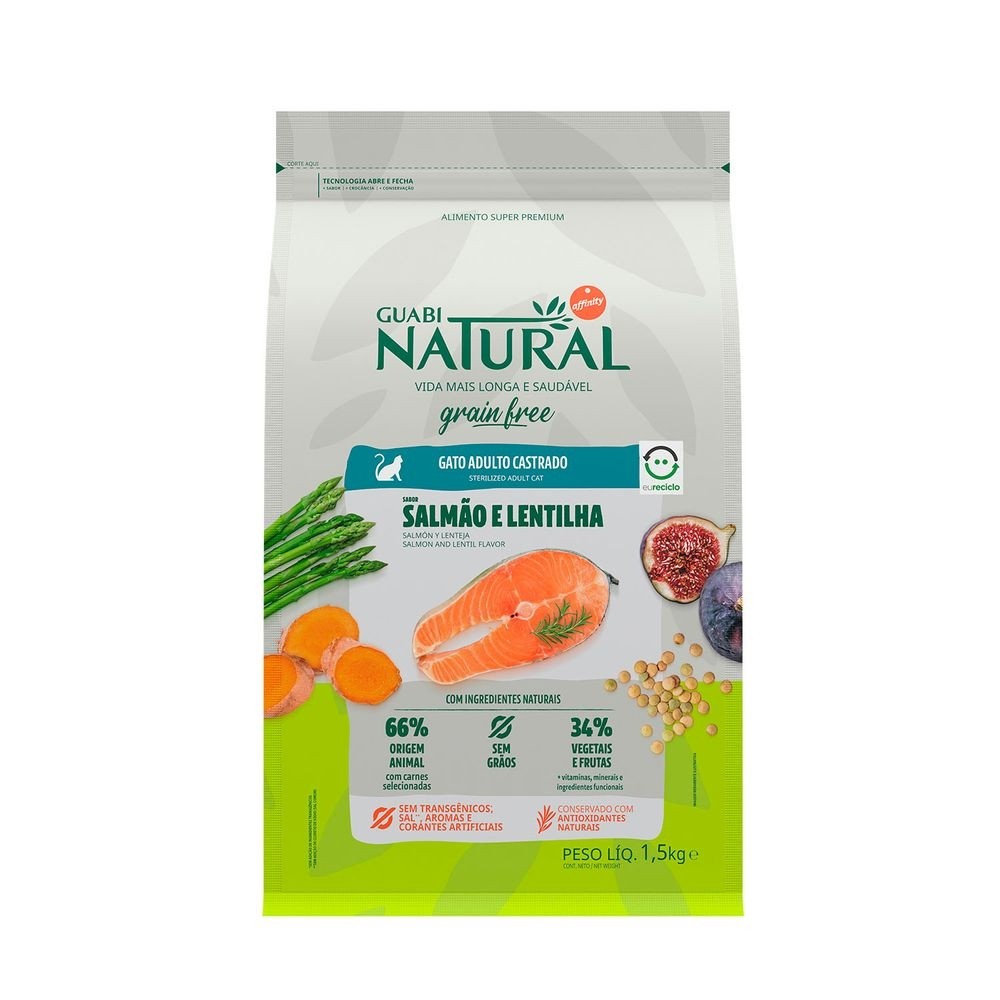 NATURAL GRAIN FREE GATOS ADULTOS CASTRADOS SALMÃO E LENTILHA 1,5KG