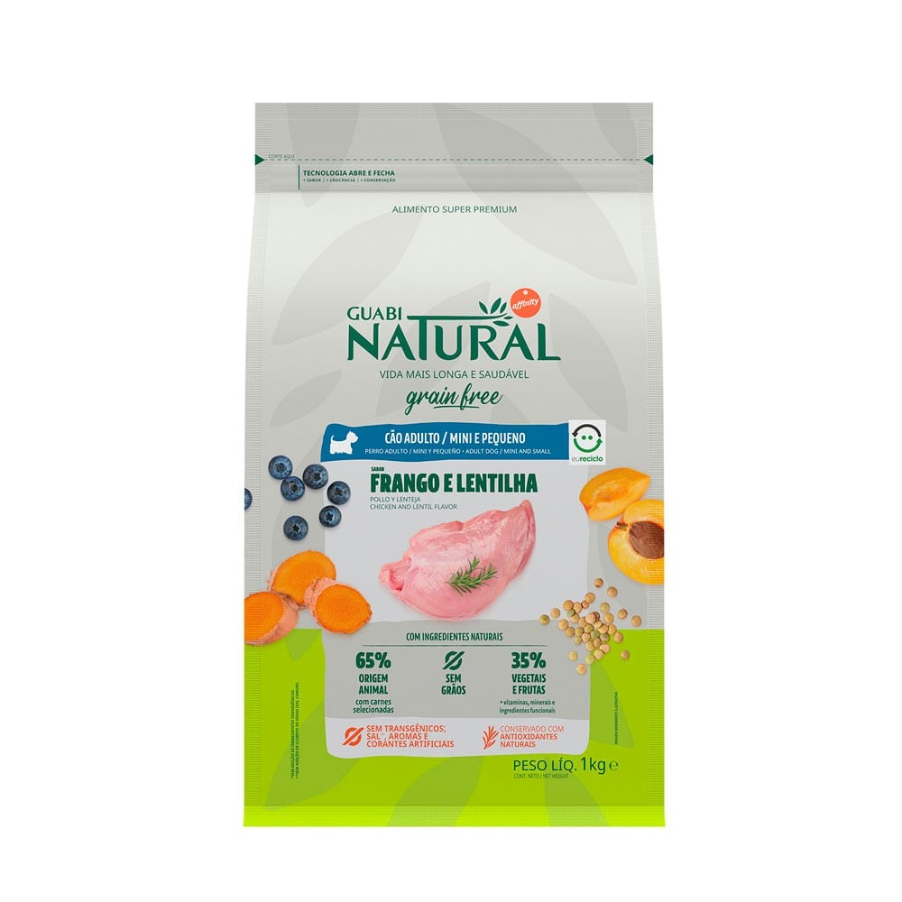 NATURAL GRAIN FREE CÃES ADULTOS PEQUENOS E MINIATURA FRANGO E LENTILHA 1,0KG
