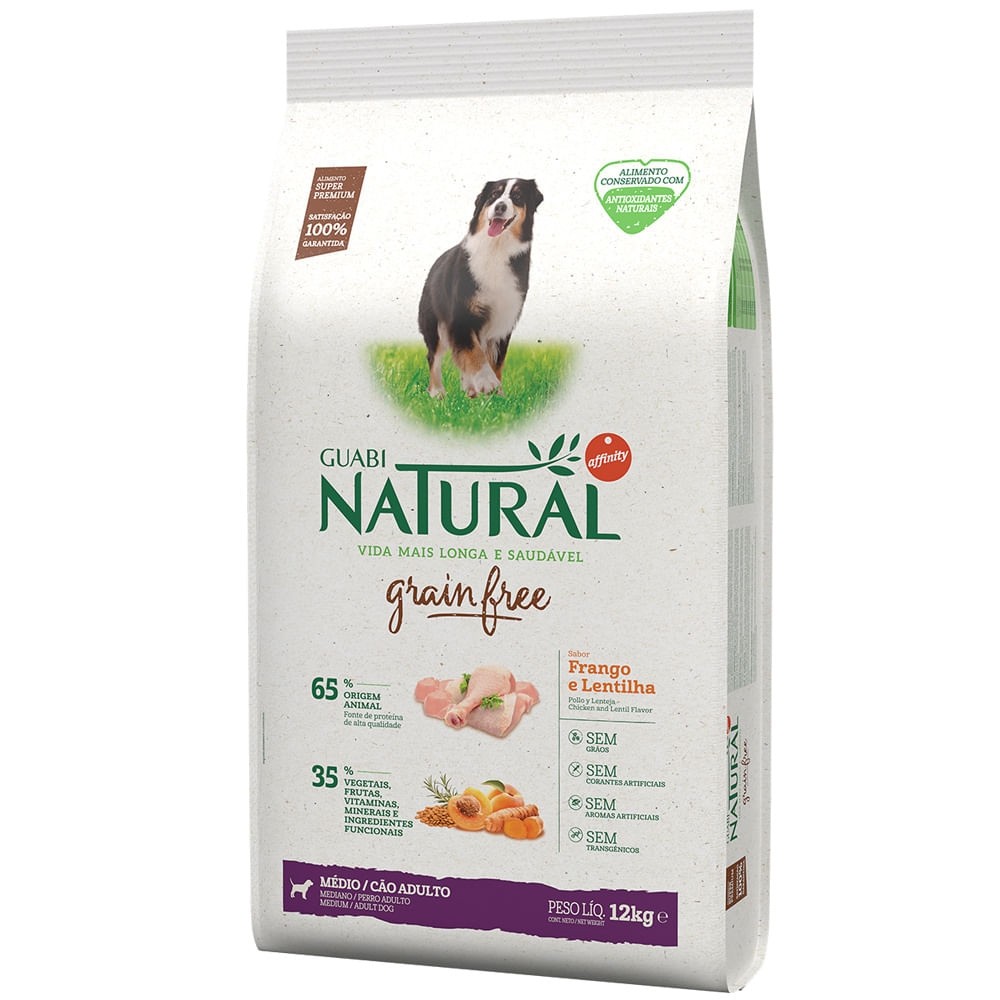 NATURAL GRAIN FREE CÃES ADULTOS RAÇAS MÉDIAS FRANGO E LENTILHA 12KG