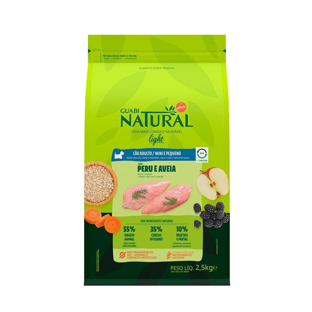 NATURAL CÃES ADULTOS LIGHT RAÇAS PEQUENAS E MINIATURA PERU E AVEIA 2,5KG