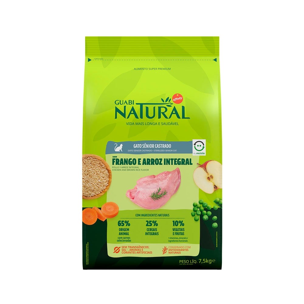 NATURAL GATOS SÊNIOR CASTRADOS  FRANGO E ARROZ INTEGRAL 7,5KG