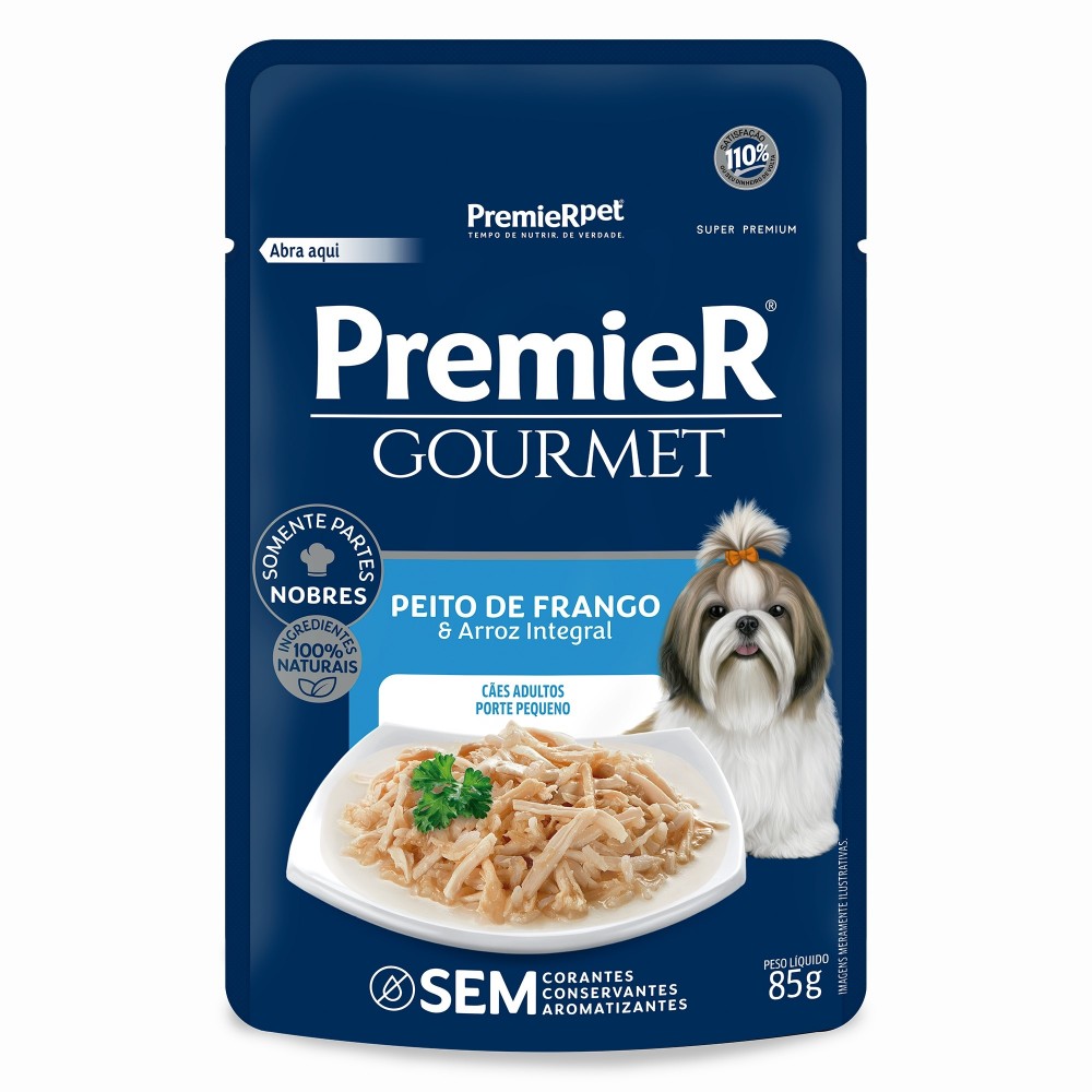 PREMIER GOURMET CÃES ADULTOS FRANGO E ARROZ INTEGRAL 85G