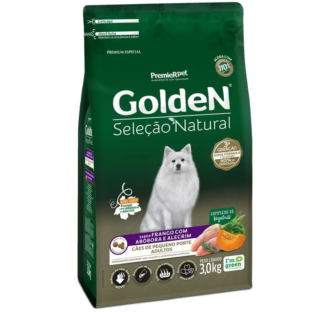 GOLDEN SELEÇÃO NATURAL CÃES ADULTO RAÇAS PEQUENAS ABOBORA 3KG
