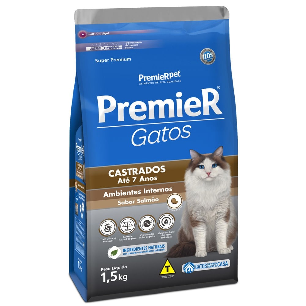 PREMIER GATO CASTRADO 7ANOS SALMAO AMBIENTES INTERNOS 1,5KG