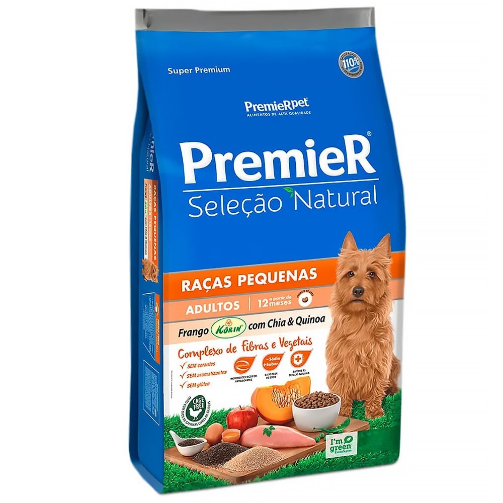 PREMIER SELELEÇÃO NATURAL CÃES ADULTO RAÇAS PEQUENAS CHIA E QUINOA 10KG