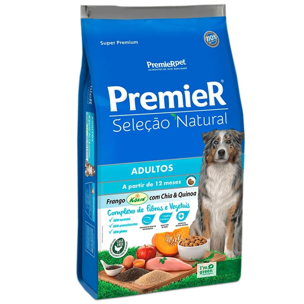 PREMIER CÃES SELEÇÃO NATURAL ADULTO CHIA E QUINOA 12KG