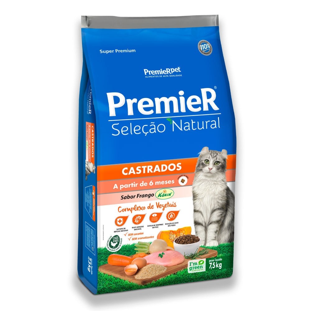 PREMIER GATO SELECAO NATURAL GATO CASTRADO 7,5KG